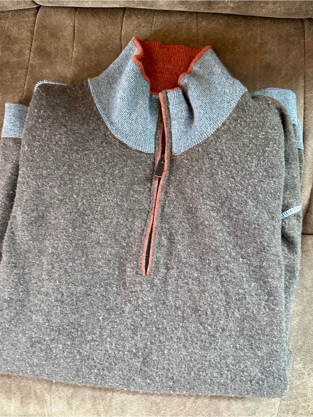 Ticknors Codice wool/ cashmere Gray Quarter-Zip Sweater with Contrast Collar